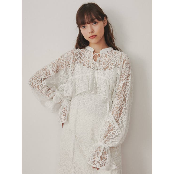 fluffyショートレーストップス[品番：MKSW0046754]｜merry jenny