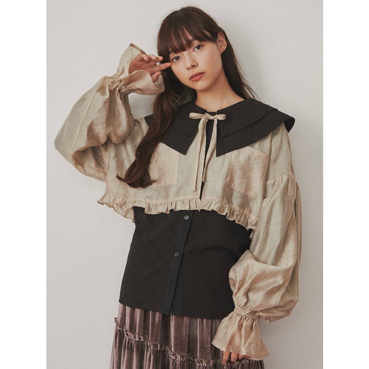 floralショートブラウス[品番：MKSW0046755]｜merry jenny