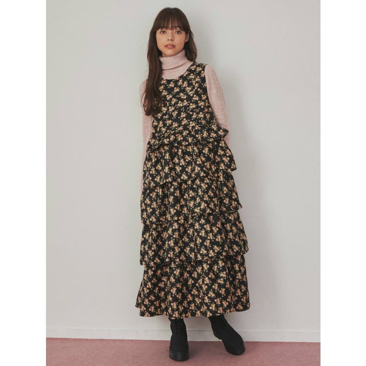 floral dotティアードジャンスカ[品番：MKSW0046087]｜merry jenny