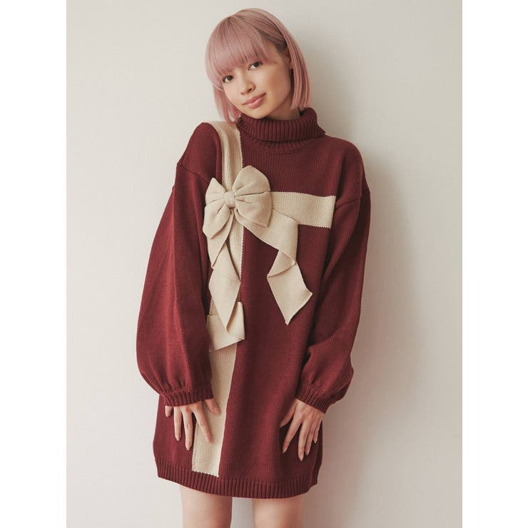 プレゼントリボンニットワンピース[品番：MKSW0047891]｜merry