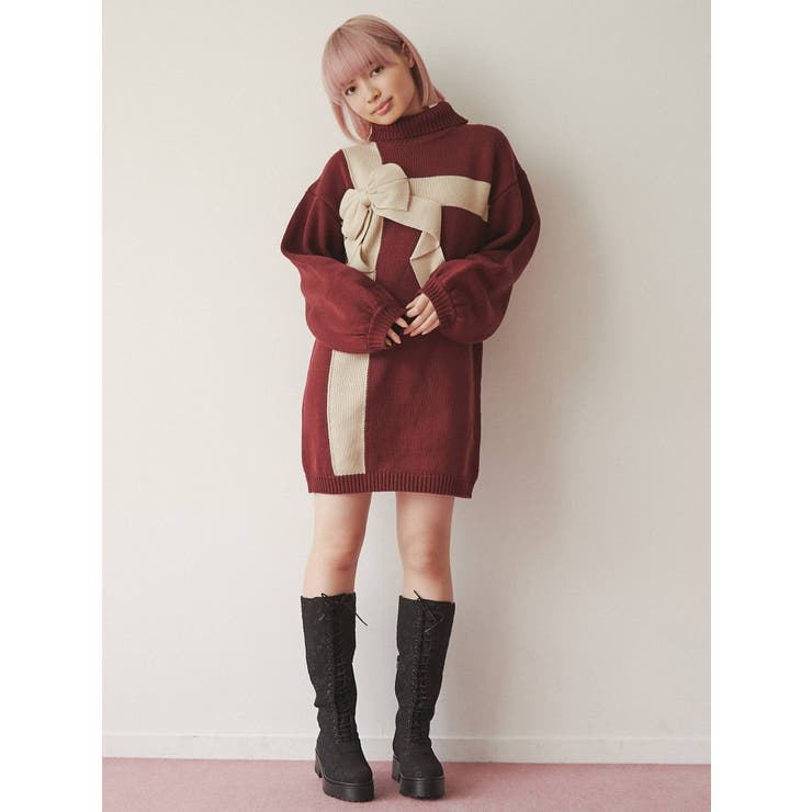 プレゼントリボンニットワンピース[品番：MKSW0047891]｜merry jenny