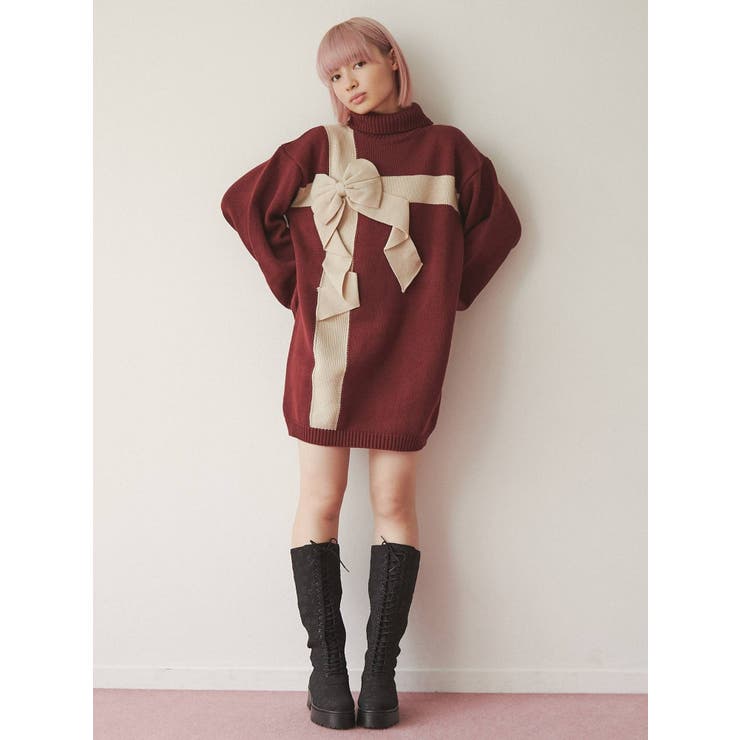 プレゼントリボンニットワンピース[品番：MKSW0047891]｜merry jenny