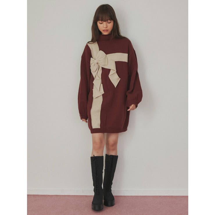 プレゼントリボンニットワンピース[品番：MKSW0047891]｜merry jenny