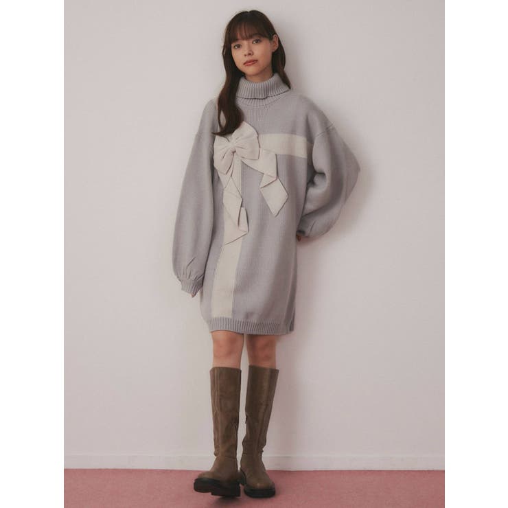 プレゼントリボンニットワンピース[品番：MKSW0047891]｜merry