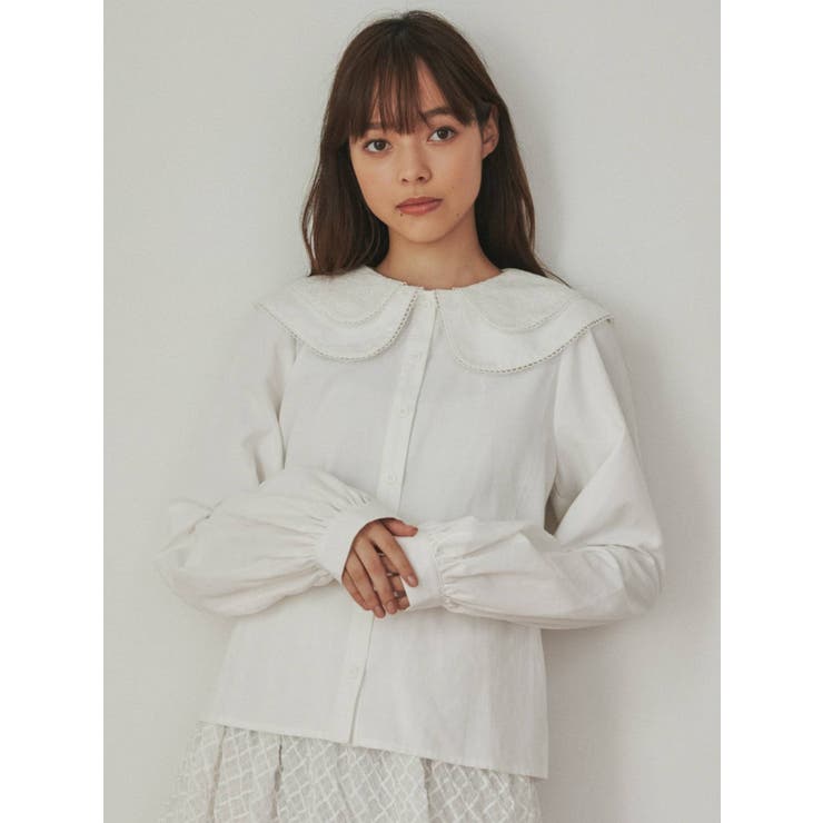 ラウンドダブルカラーブラウス[品番：MKSW0047072]｜merry jenny