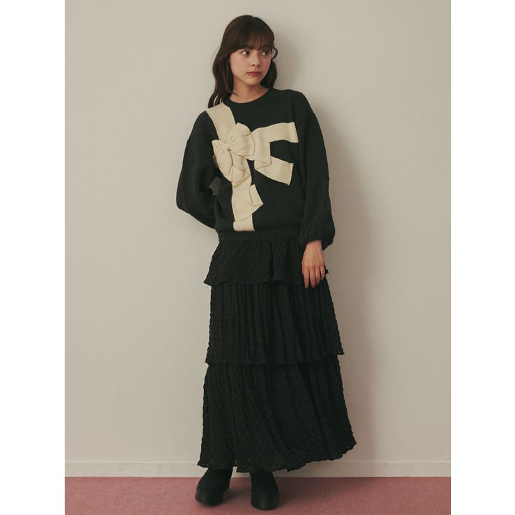 merry jenny ❤︎ プレゼントリボンニット ❤︎ 黒 プレゼントリボンニット[品番：MKSW0047897]｜merry jenny（メリージェ