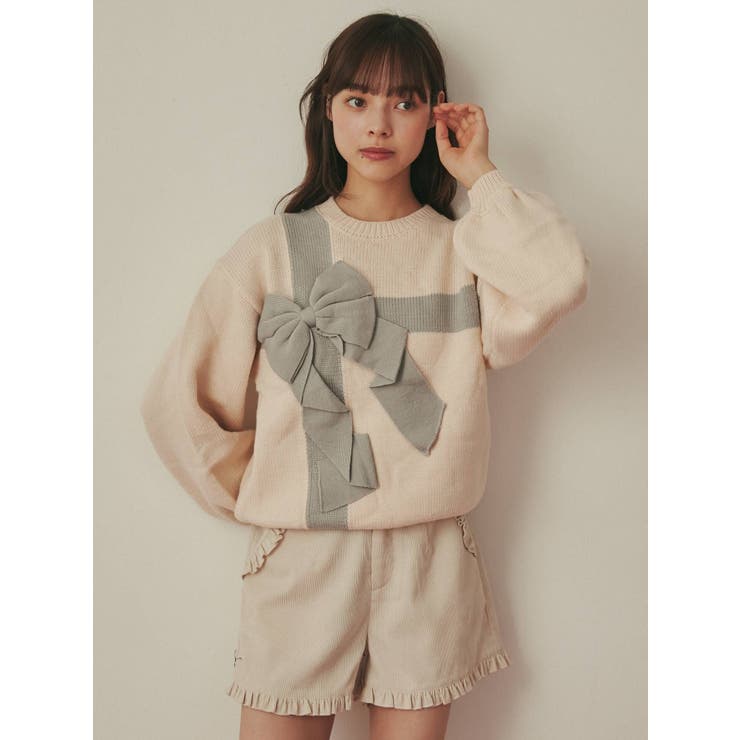 プレゼントリボンニット[品番：MKSW0047897]｜merry jenny