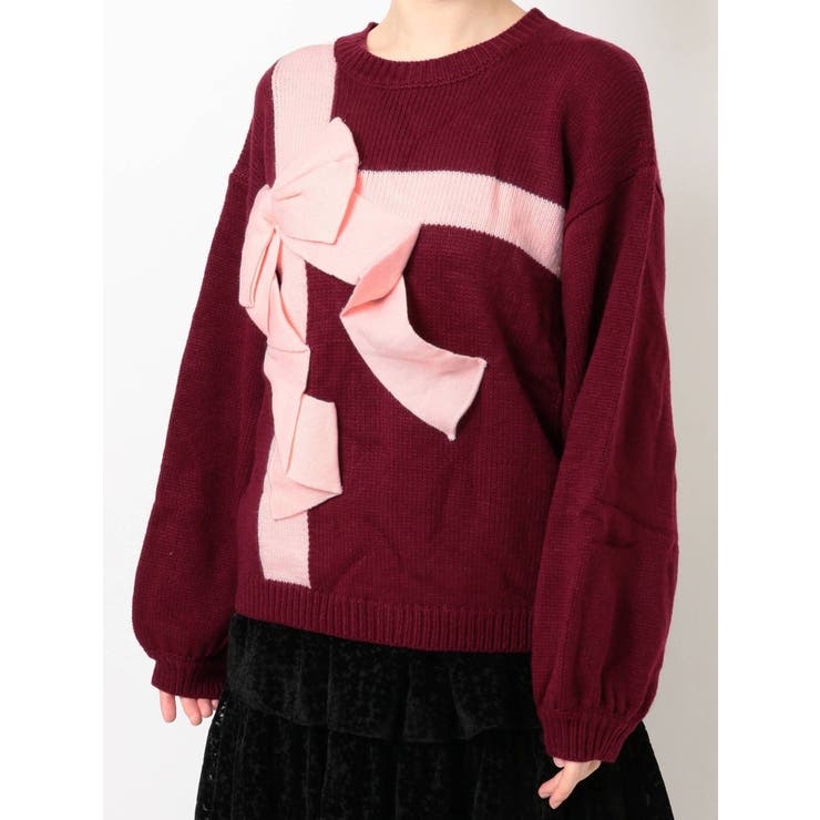 プレゼントリボンニット[品番：MKSW0047897]｜merry jenny（メリージェ