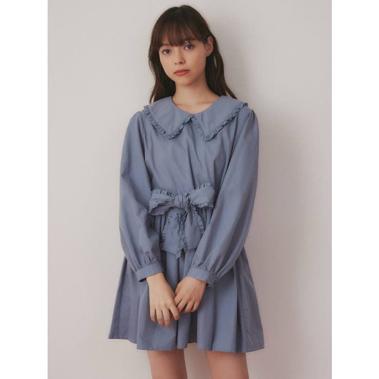 フリルリボンミニワンピース[品番：MKSW0048080]｜merry jenny