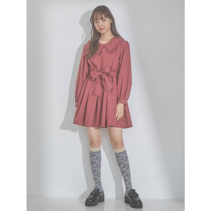 フリルリボンミニワンピース[品番：MKSW0048080]｜merry jenny