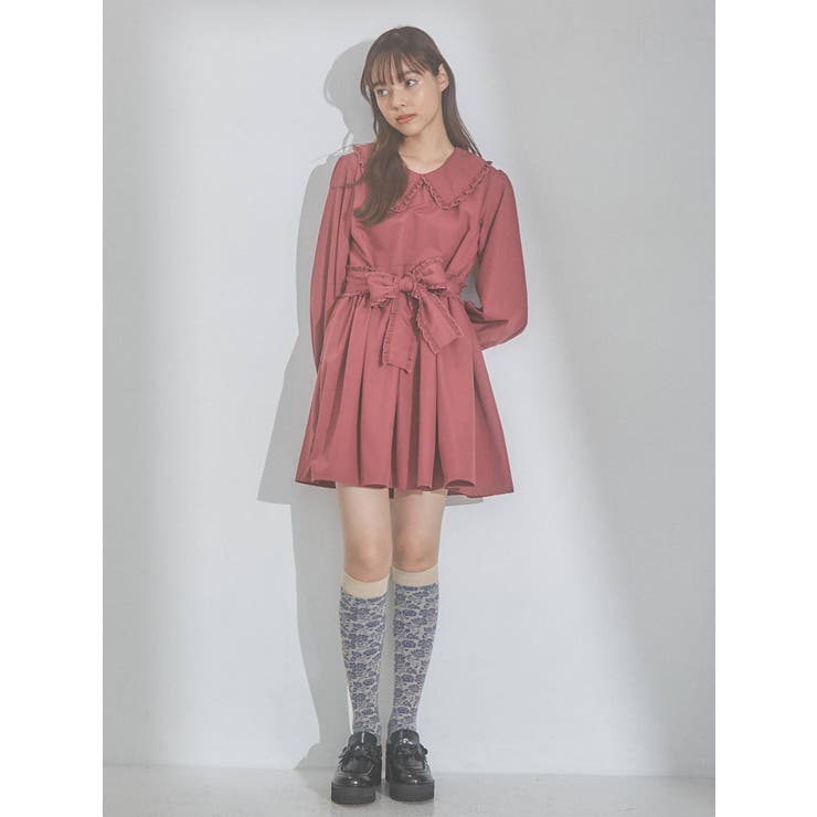 フリルリボンミニワンピース[品番：MKSW0048080]｜merry jenny