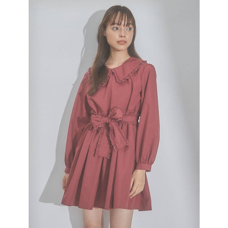 フリルリボンミニワンピース[品番：MKSW0048080]｜merry jenny