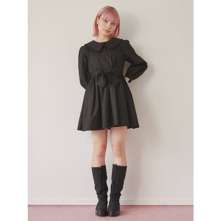 フリルリボンミニワンピース[品番：MKSW0048080]｜merry jenny