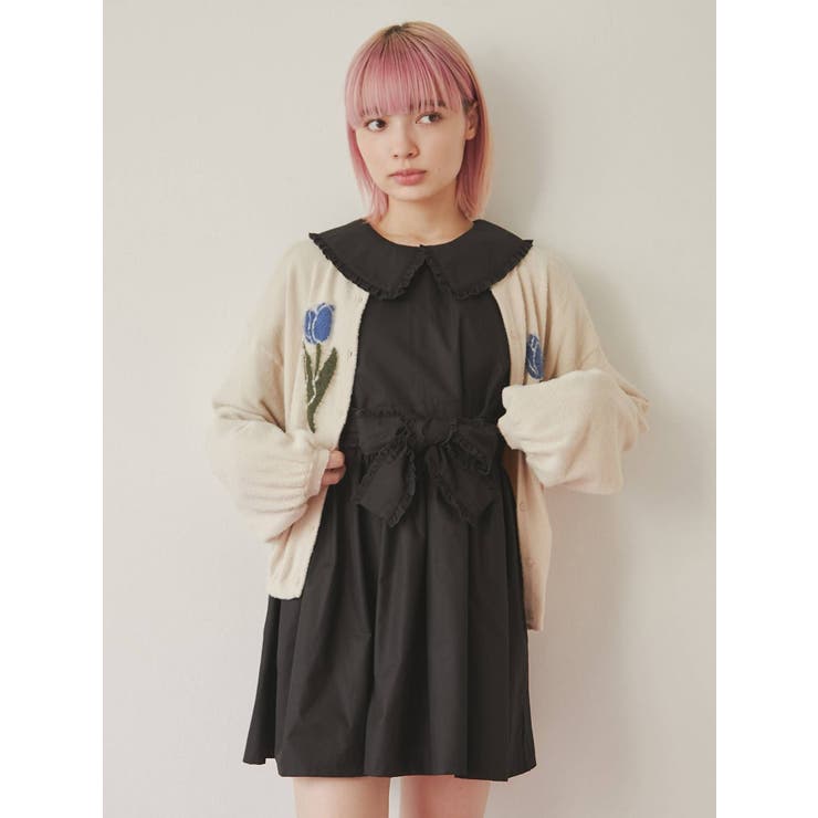 フリルリボンミニワンピース[品番：MKSW0048080]｜merry jenny