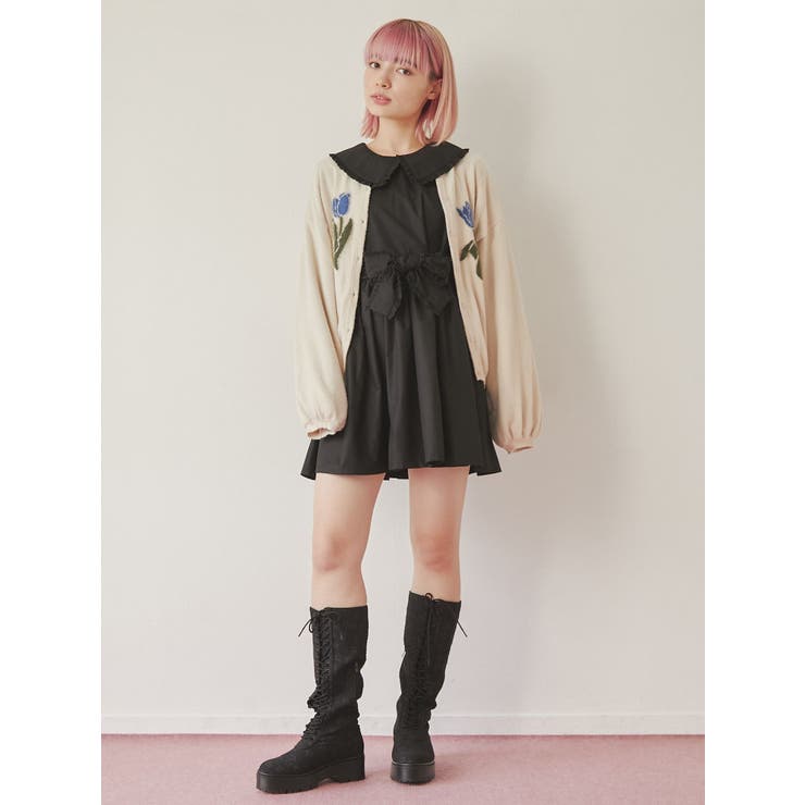 フリルリボンミニワンピース[品番：MKSW0048080]｜merry jenny