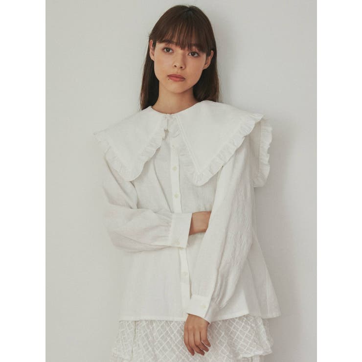 floral コットンbigカラーブラウス[品番：MKSW0047082]｜merry jenny 
