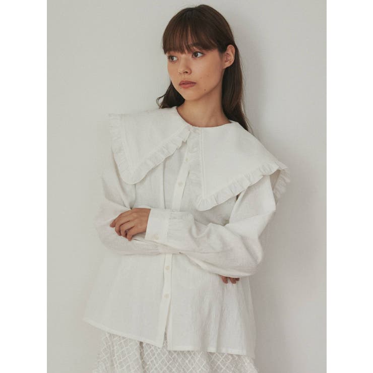 floral コットンbigカラーブラウス[品番：MKSW0047082]｜merry jenny