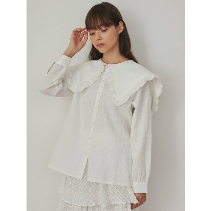 floral コットンbigカラーブラウス[品番：MKSW0047082]｜merry jenny