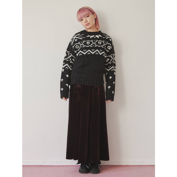 ハイウエストベロアロングスカート[品番：MKSW0047084]｜merry jenny