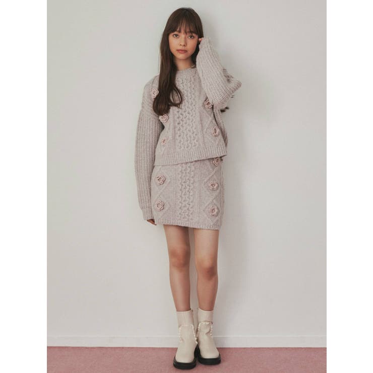 flowerケーブルニットミニスカート[品番：MKSW0047426]｜merry jenny 