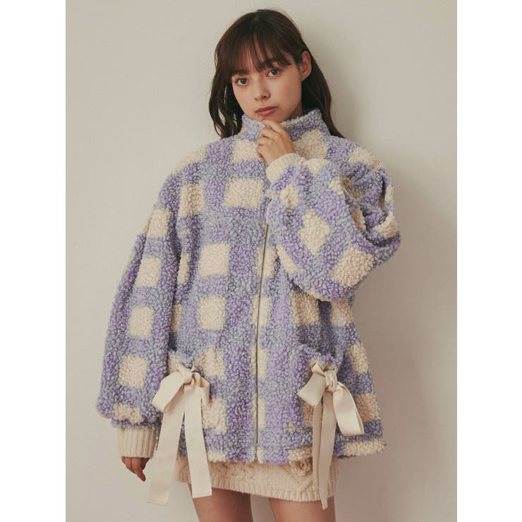 チェックボアリボンブルゾン[品番：MKSW0048891]｜merry jenny