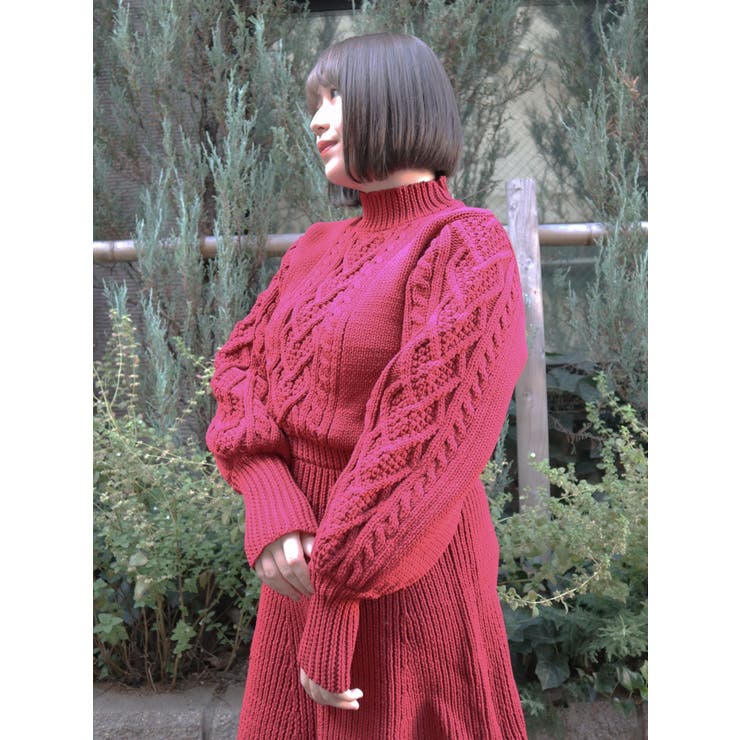 ハートケーブルニットミニワンピース[品番：MKSW0048963]｜merry jenny