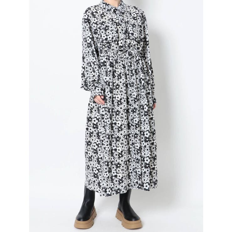 2トーンフラワーシャツワンピース[品番：MKSW0048632]｜merry