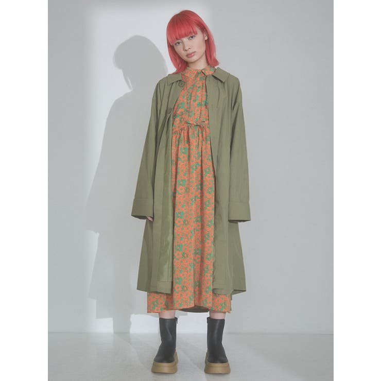 2トーンフラワーシャツワンピース[品番：MKSW0048632]｜merry