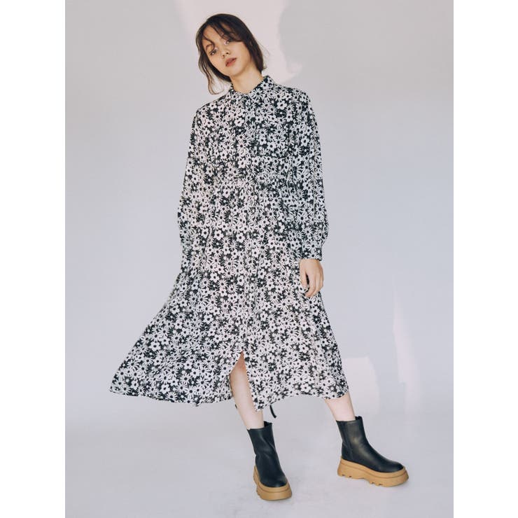 2トーンフラワーシャツワンピース[品番：MKSW0048632]｜merry