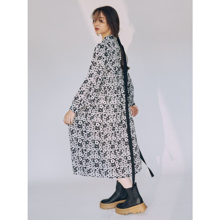 2トーンフラワーシャツワンピース[品番：MKSW0048632]｜merry