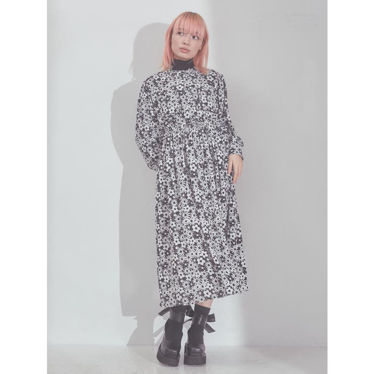 2トーンフラワーシャツワンピース[品番：MKSW0048632]｜merry
