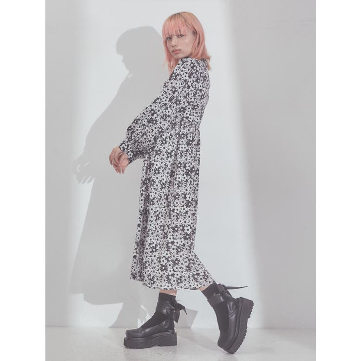 2トーンフラワーシャツワンピース[品番：MKSW0048632]｜merry