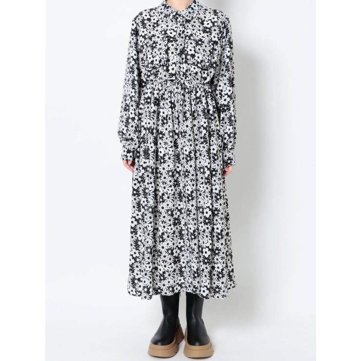 2トーンフラワーシャツワンピース[品番：MKSW0048632]｜merry