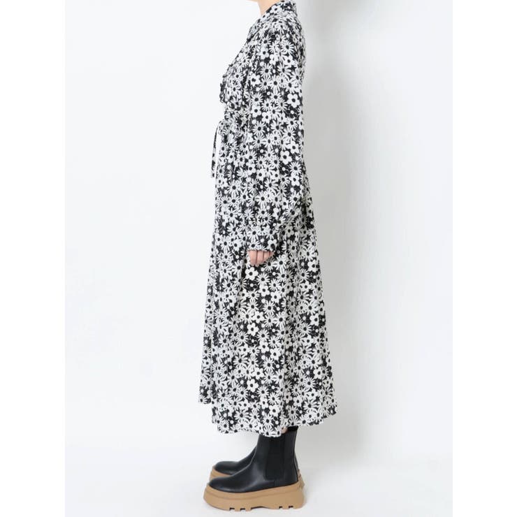2トーンフラワーシャツワンピース[品番：MKSW0048632]｜merry