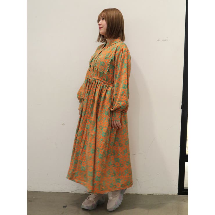 2トーンフラワーシャツワンピース[品番：MKSW0048632]｜merry