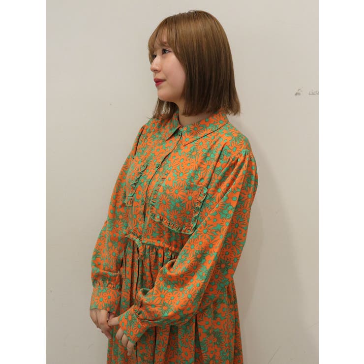 2トーンフラワーシャツワンピース[品番：MKSW0048632]｜merry