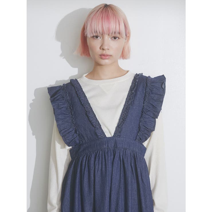 デニムフリルレイヤードワンピース[品番：MKSW0049996]｜merry