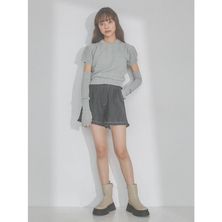 フリルデニムショートパンツ[品番：MKSW0048966]｜merry jenny