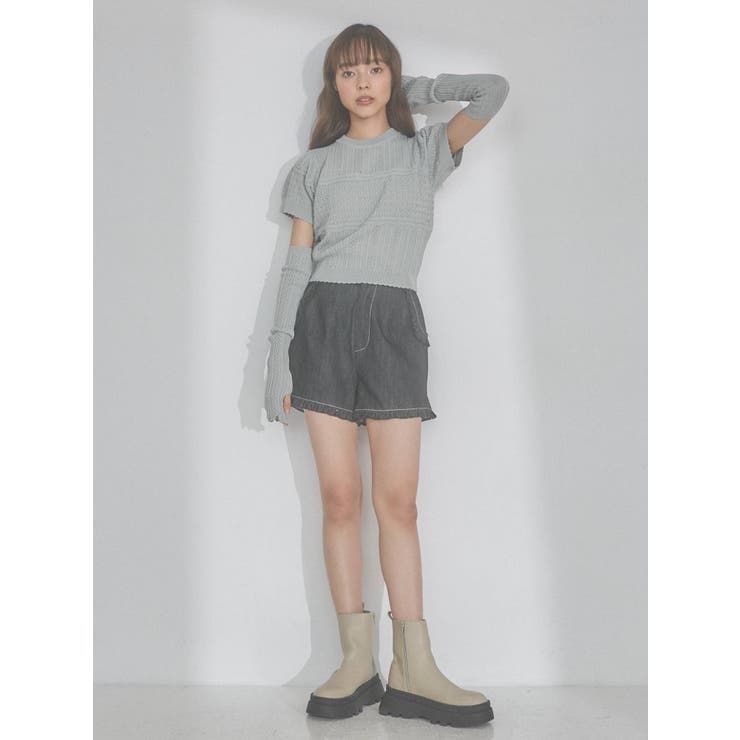 Sugar Gloss フリル付きデニムショートパンツ フリルデニムショートパンツ[品番：MKSW0048966]｜merry jenny