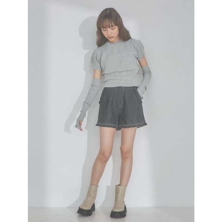 フリルデニムショートパンツ[品番：MKSW0048966]｜merry jenny