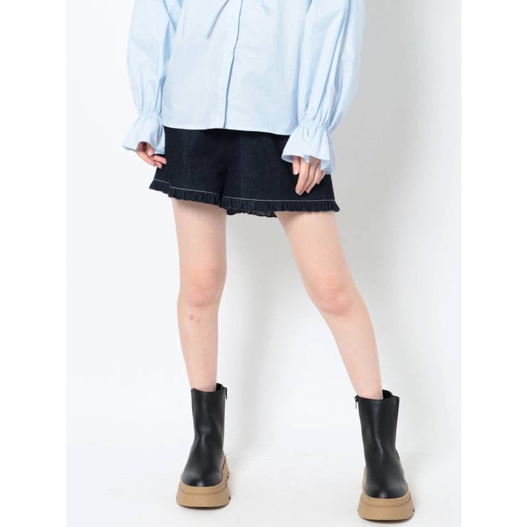 フリルデニムショートパンツ[品番：MKSW0048966]｜merry jenny