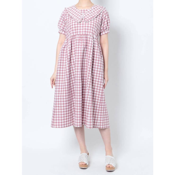 タグ付き新品未使用merry jenny ギンガムチェックワンピース　水色　花 タグ付き新品未使用merry jenny ギンガムチェックワンピース