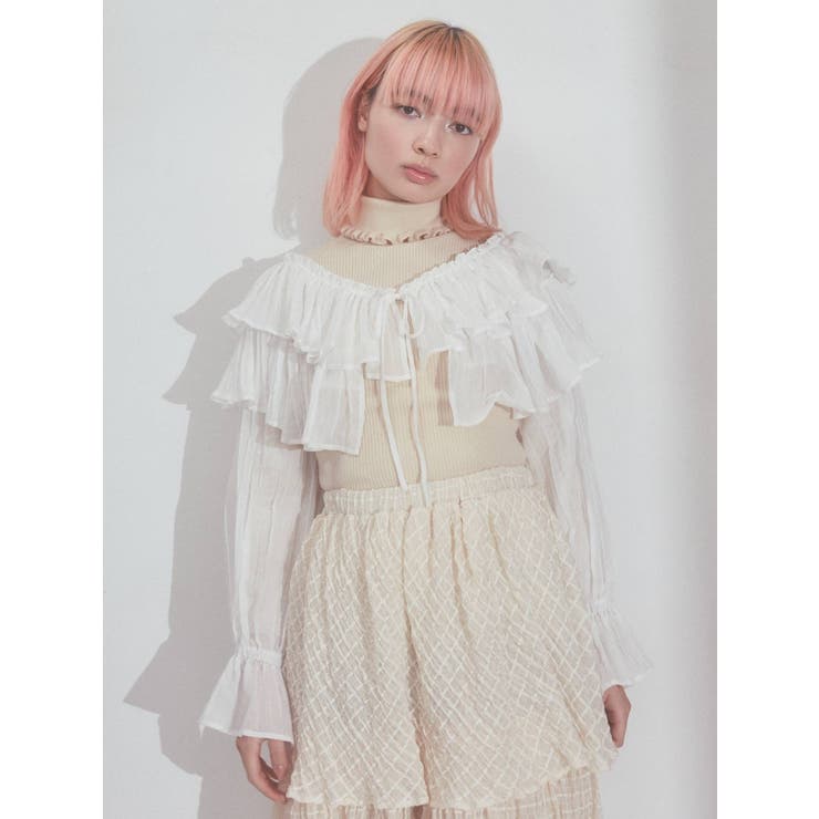 モアショートラッフルブラウス[品番：MKSW0048979]｜merry jenny