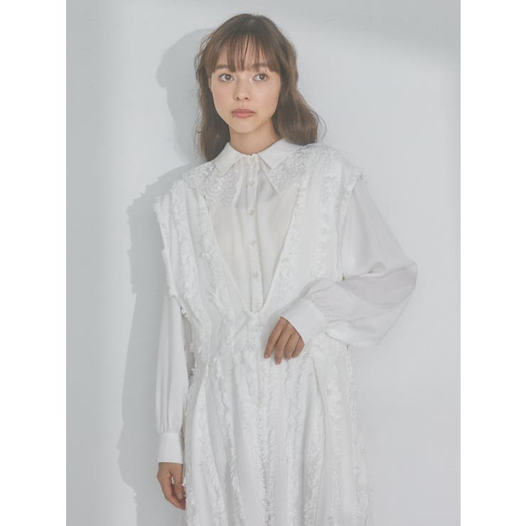 satinレースカラーフレアチュニック[品番：MKSW0049308]｜merry jenny