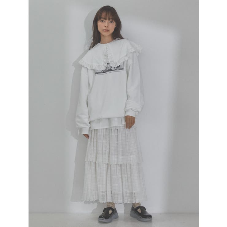 ストライプフリルカラーブラウス[品番：MKSW0049309]｜merry jenny merry jenny ストライプフリルカラーブラウス ピンク