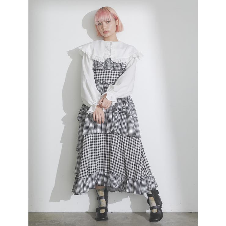ストライプフリルカラーブラウス[品番：MKSW0049309]｜merry