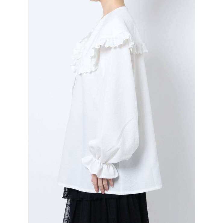 ストライプフリルカラーブラウス[品番：MKSW0049309]｜merry