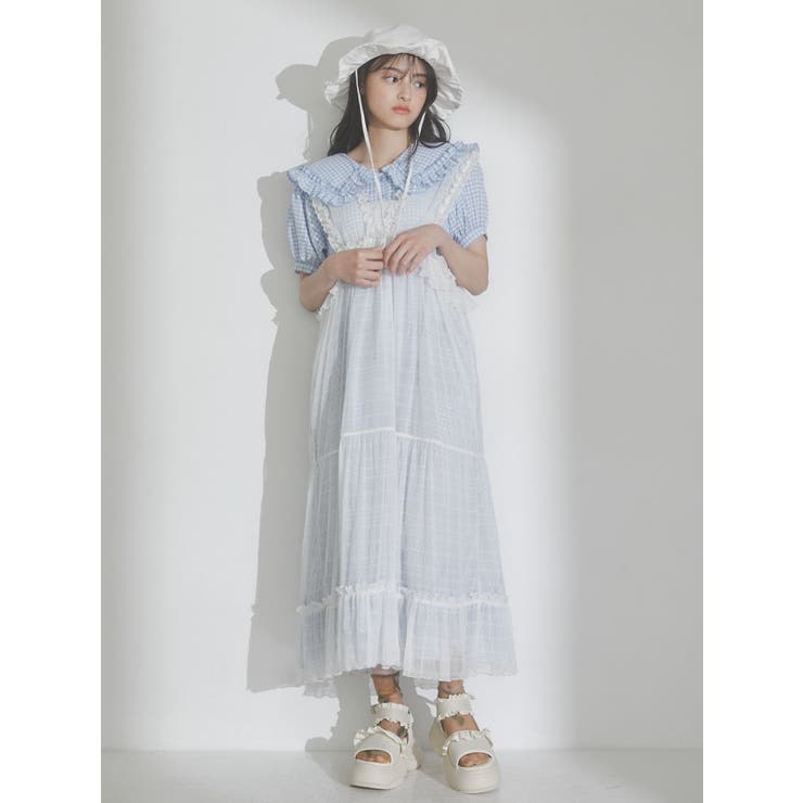 フリルカラーギンガムワンピース[品番：MKSW0051054]｜merry jenny
