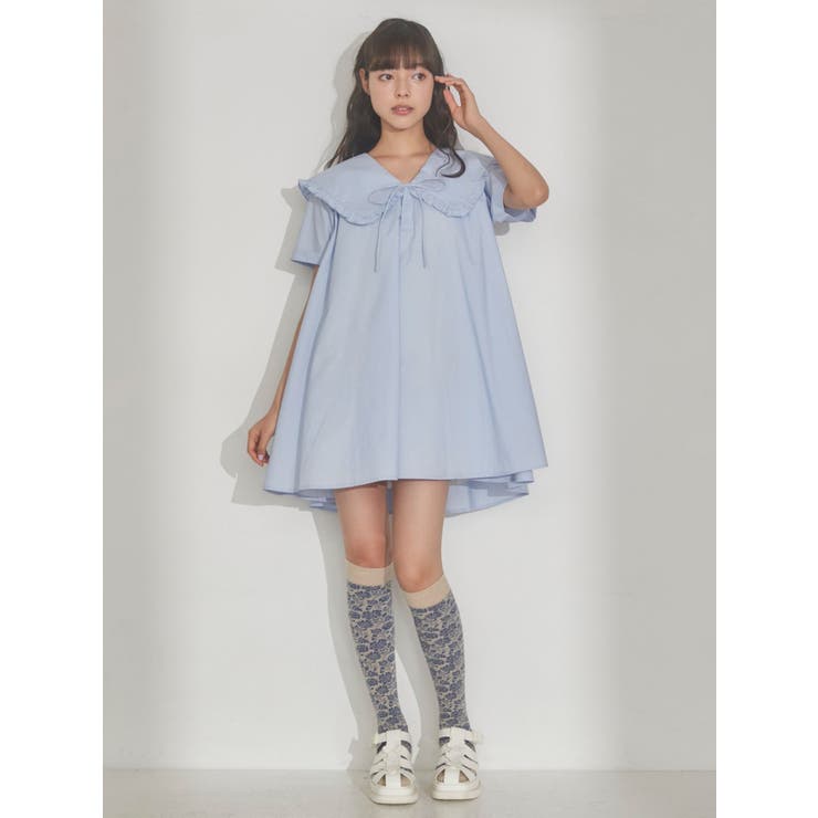 Bigカラーフレアミニワンピース[品番：MKSW0051055]｜merry jenny