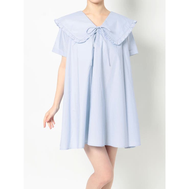 floralフレアミニワンピース merryjenny ブルー merry jenny（メリージェニー）の「floralフレアミニワンピース
